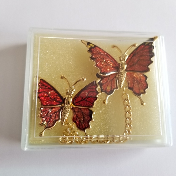 Vintage glitter butterfly brooch set New old stock Gold tone insect bug moth - Picture 5 of 10